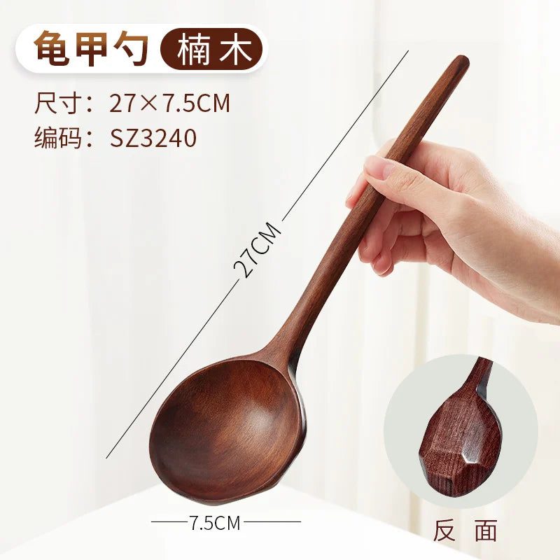 Japanese Wooden Soup Spoons with Long Handle
