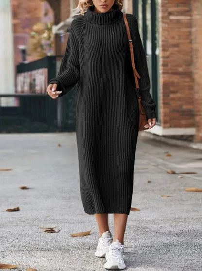 Women Loose High Collar Long Sweater Dress