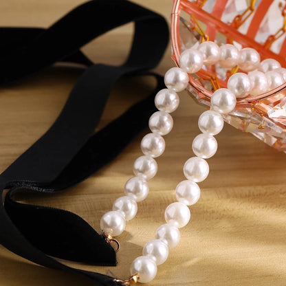 Gothic Black Velvet Choker with Pearl Beads