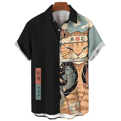 Cool Samurai Cat Hawaiian Shirt for Men