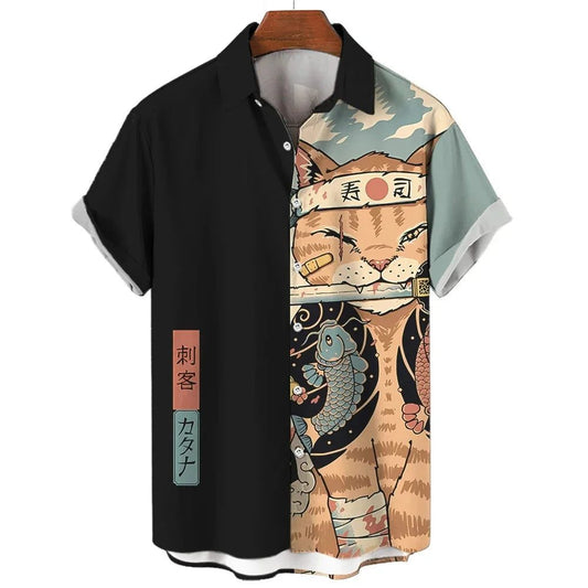 Cool Samurai Cat Hawaiian Shirt for Men