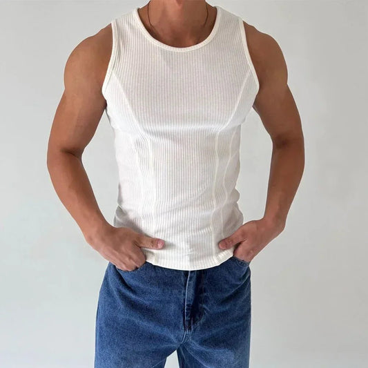 Men's Ribbed Sleeveless Stripe Tank Top