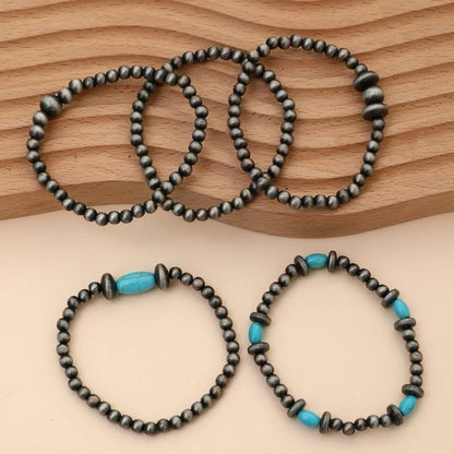 Vintage Turquoise Inlaid Navajo Pearl Bracelets Set