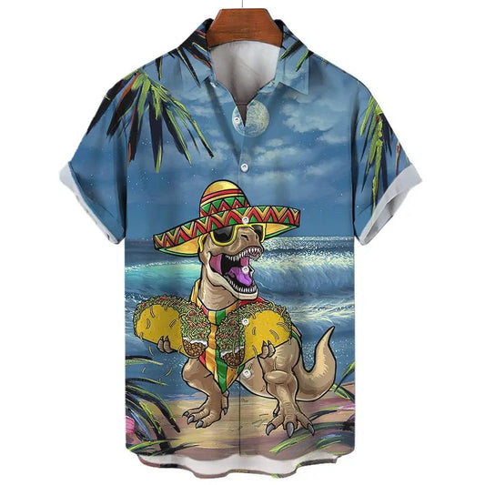 Men's 3D Dinosaur Print Hawaiian Shirts Summer