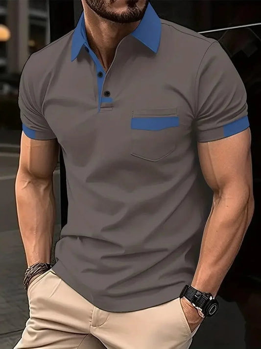 2024 Men's Color Block Pocket Polo Shirt