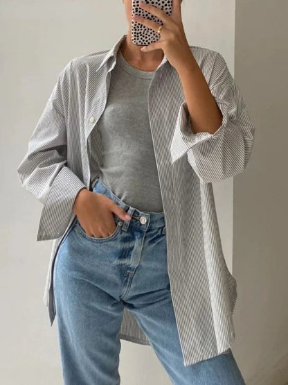 Chic Oversized Striped Cotton T-Shirts for Women