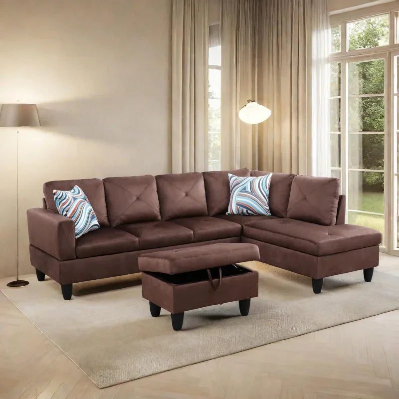 Modern L-Shaped Sofa with Ottoman for Living Room