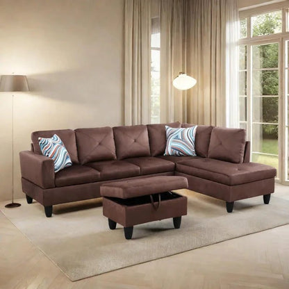 Modern L-Shaped Sofa with Ottoman for Living Room
