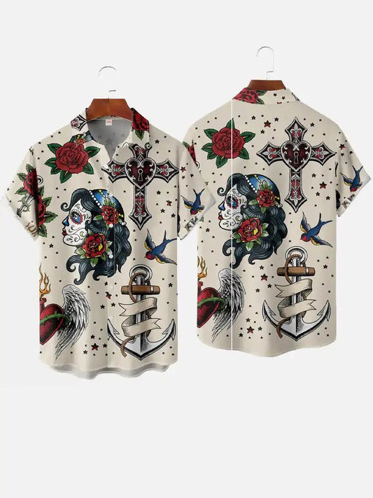 Men's Hawaiian Shirts: Retro Mermaid Print Summer