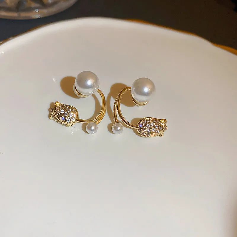 Elegant Double Imitation Pearl Stud Earrings