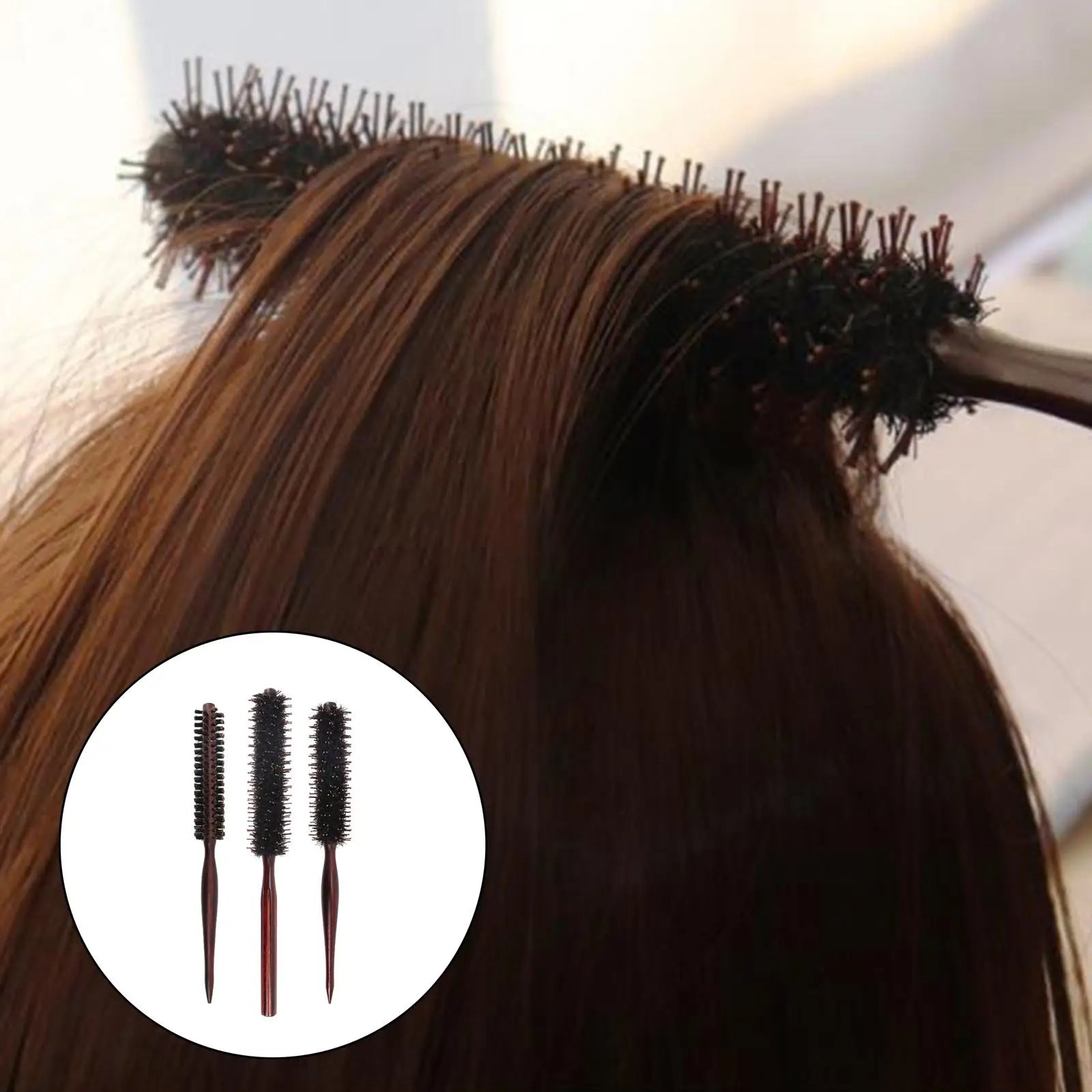 Round Wooden Hair Brush for Volumizing Detangling