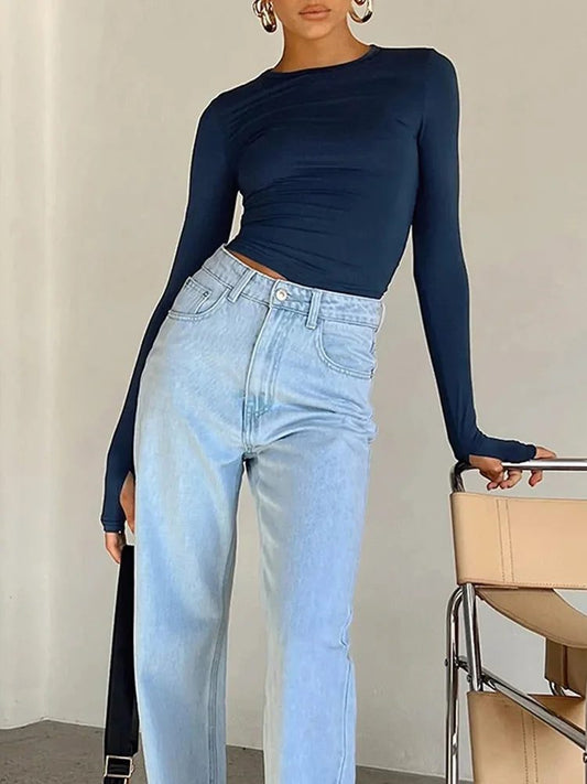 Slim Fit Long Sleeve Crop Top Women