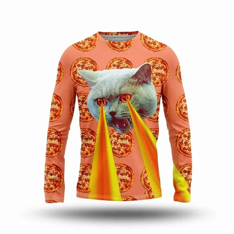 Funny Christmas Cat Print Long Sleeve T-Shirt
