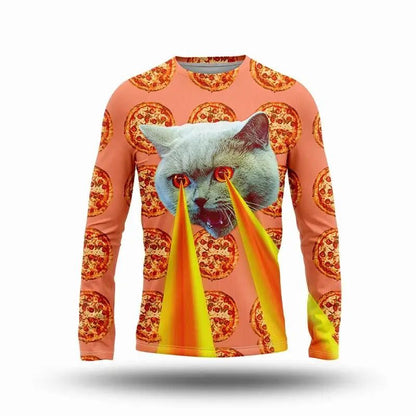 Funny Christmas Cat Print Long Sleeve T-Shirt