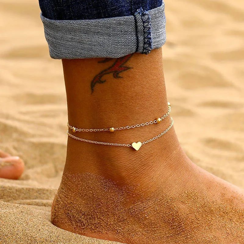 Waterproof Double-Layer Gold Anklets for Women