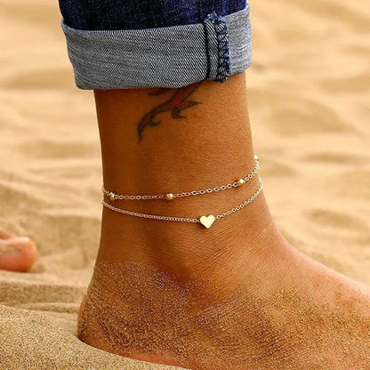 Waterproof Double-Layer Gold Anklets for Women