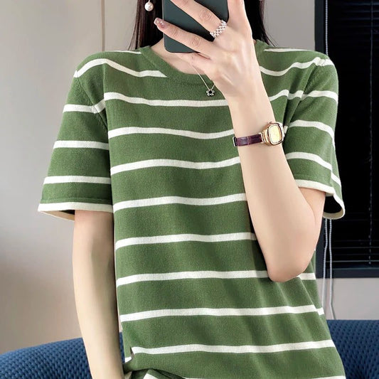 Casual Striped Cotton T-Shirt for Women
