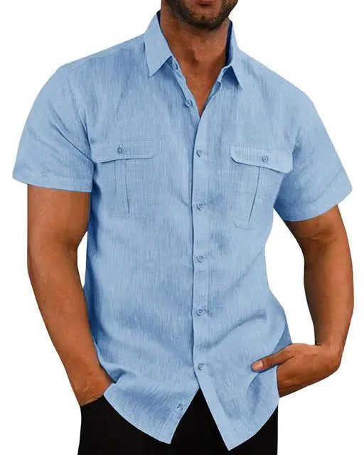 Men's Casual Linen Short Sleeve Pocket T-Shirt