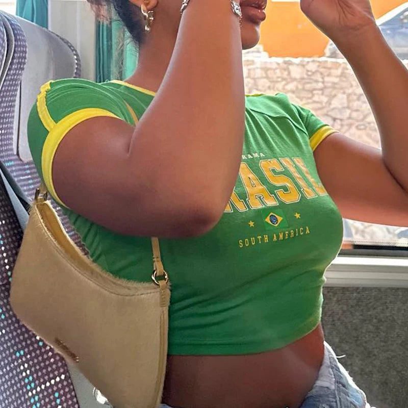 2024 Retro Green Cropped T-Shirt for E-girls