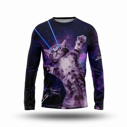 Funny Christmas Cat Print Long Sleeve T-Shirt
