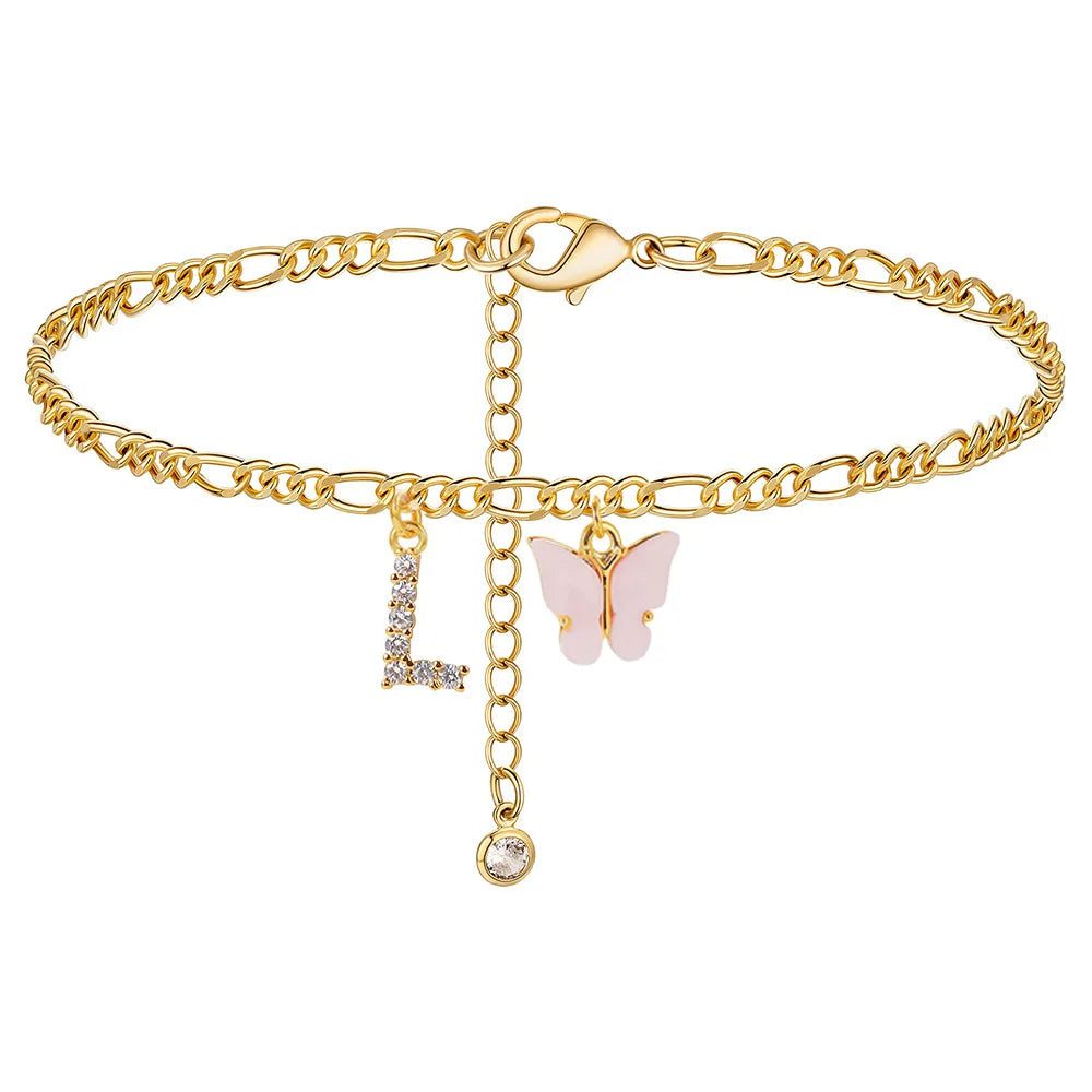 Waterproof Initial Letter Anklets for Women