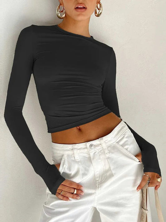 Slim Fit Long Sleeve Crop Top Women
