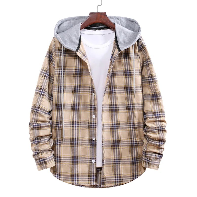 Men's Plaid Flannel Hooded Shirt Jacket