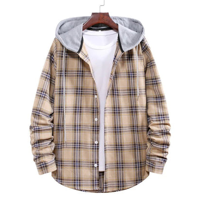 Men's Plaid Flannel Hooded Shirt Jacket