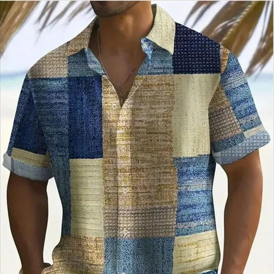2024 Men's Color Block Hawaiian Beach Shirt