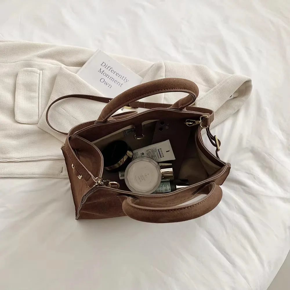 Luxury Suede Leather Crossbody Tote Bag