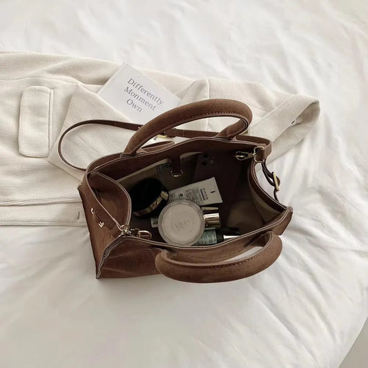 Luxury Suede Leather Crossbody Tote Bag