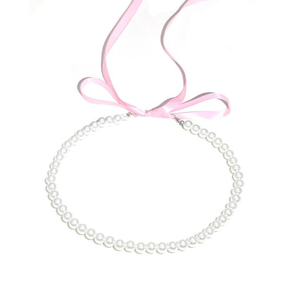 Gothic Black Velvet Choker with Pearl Beads