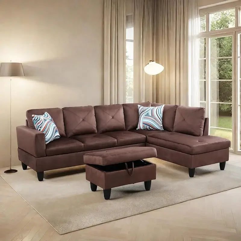 Modern L-Shaped Sofa with Ottoman for Living Room