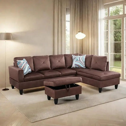 Modern L-Shaped Sofa with Ottoman for Living Room