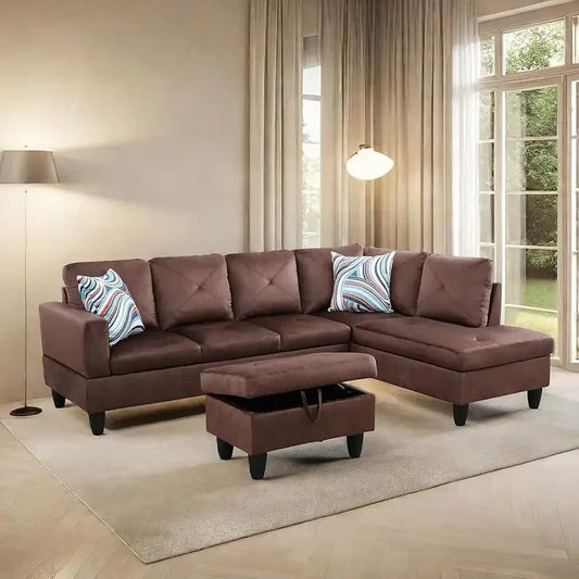 Modern L-Shaped Sofa with Ottoman for Living Room