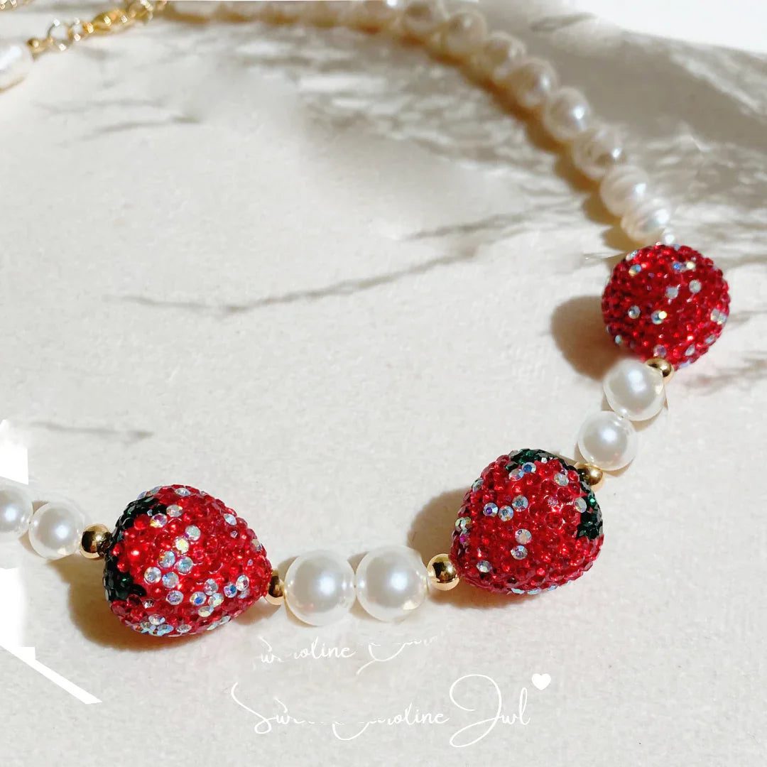 Chunky Cherry Pendant Necklace with Pearls