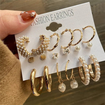 Boho Vintage Gold Hoop Earrings Set