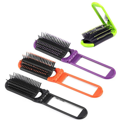 Portable Folding Hair Brush with Mirror