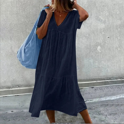 Chic Cotton Linen Midi Dresses for Women