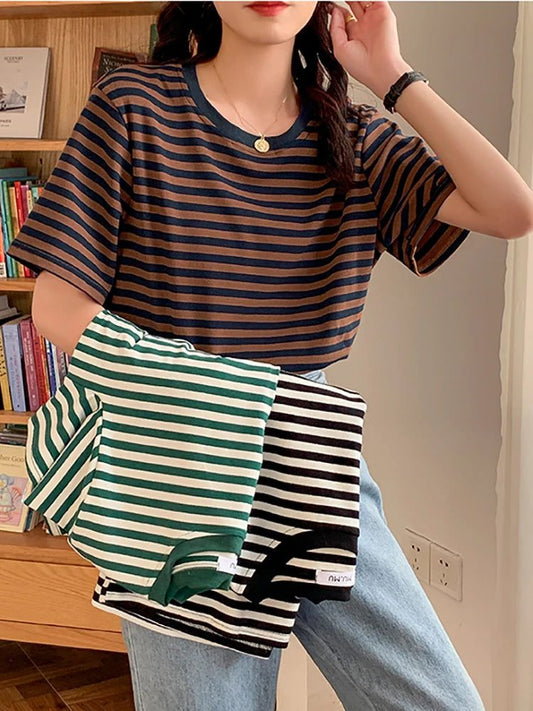 Vintage Striped T-Shirt for Women Summer