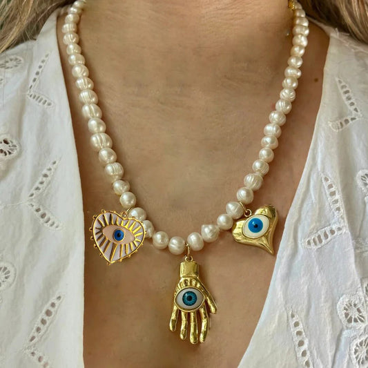 Chunky Cherry Pendant Necklace with Pearls