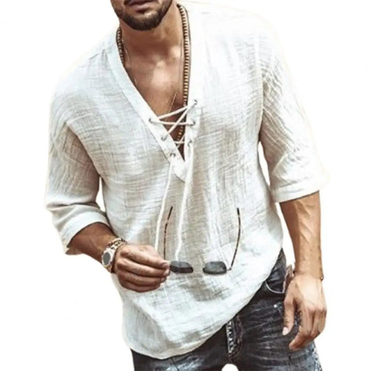 Men's Casual White Linen Short Sleeve Shirt