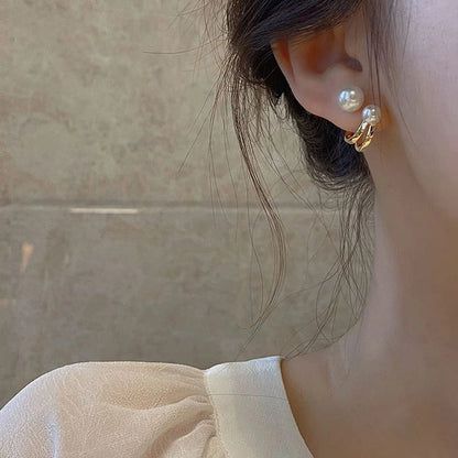 Elegant Double Imitation Pearl Stud Earrings