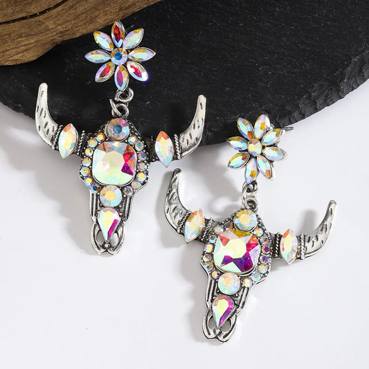 Vintage Colorful Rhinestone Western Bullfight Earrings