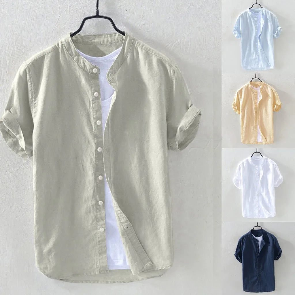 2024 Men's Casual Cotton Linen Short Sleeve Shirt