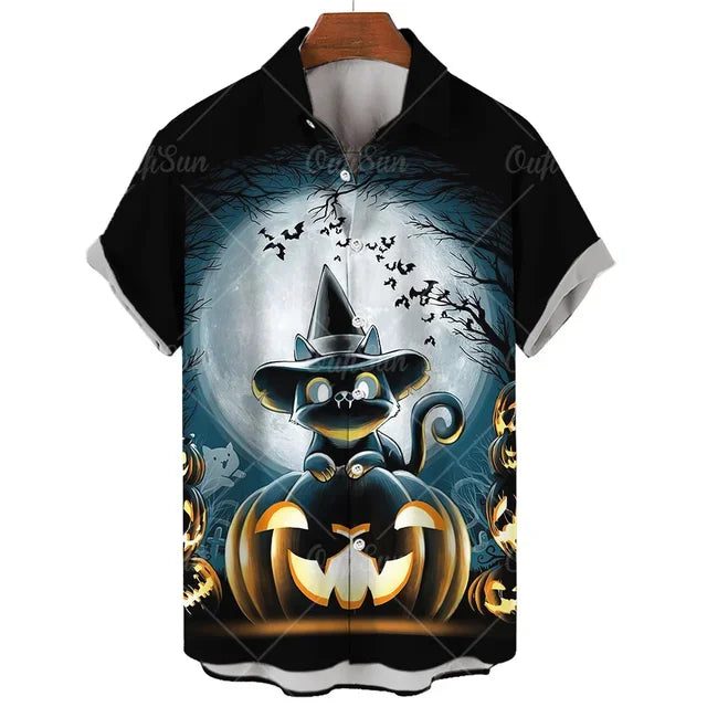 Men's Hawaiian Halloween Shirt with Devil Print