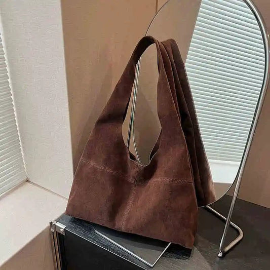 2024 Vintage Brown Faux Suede Shoulder Bag
