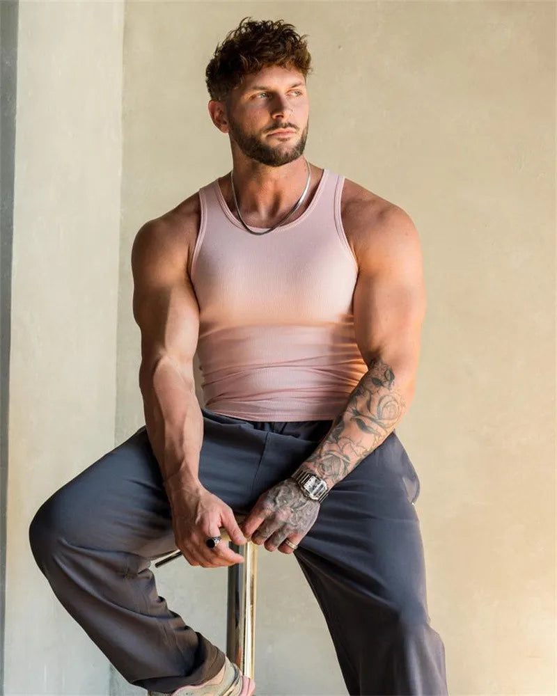 2024 Men's Slim Ribbed Fitness Tank Top