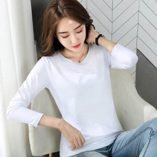 Plus Size Long Sleeve Cotton T-Shirts for Women