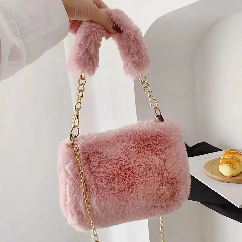 Winter Plush Crossbody Tote Bag for Women